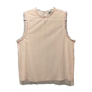 Chelsea28 Top XL Blush Pink Sheer Mesh Ruffle Trim Sleeveless Blouse‎